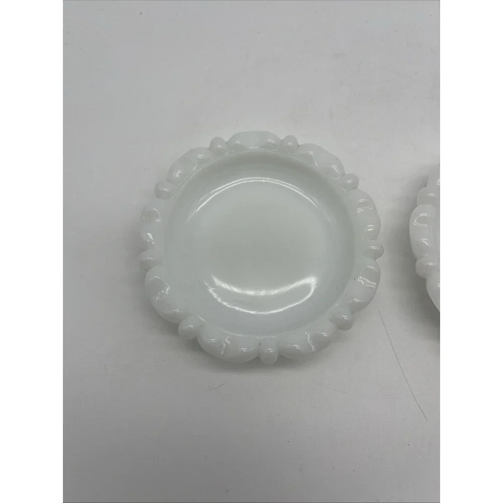 Vintage Anchor Hocking Milk Glass Ashtray Trinket, Set Of 2